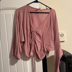Ruched Front Pink Long Sleeve Top